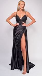 Thea Black Sequin Lace Detail Gown